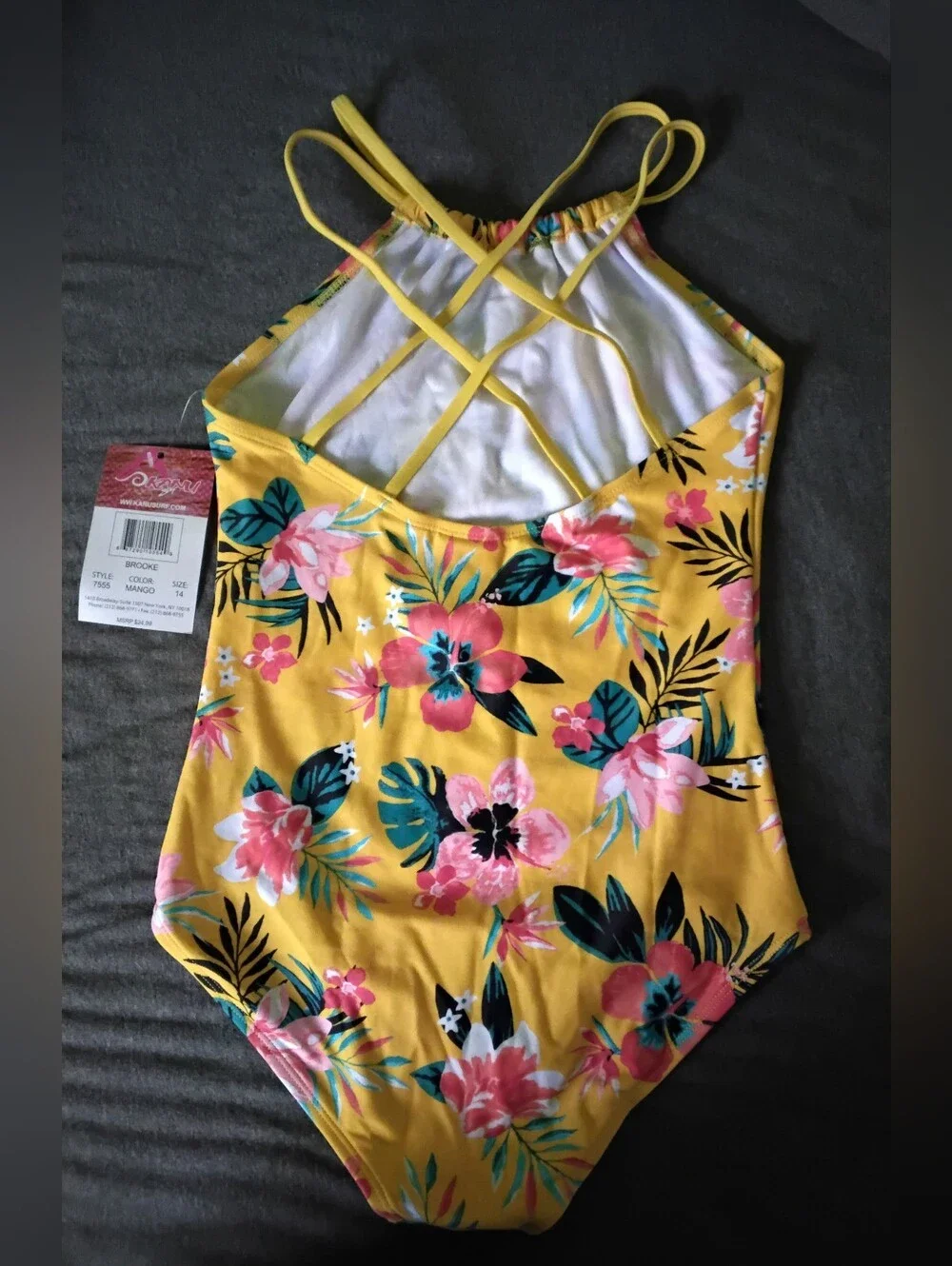 Kanu Surf Girls Size 14 Flower Power Floral Ruffle One Piece Swimsuit NWT